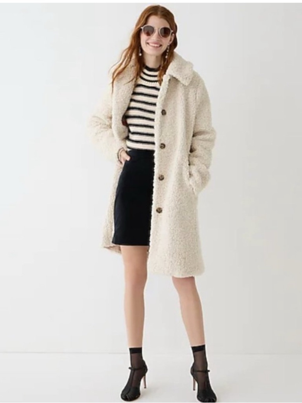 J.Crew Teddy Sherpa Lady Coat in Cream Cozy Furry Jacket S Petite